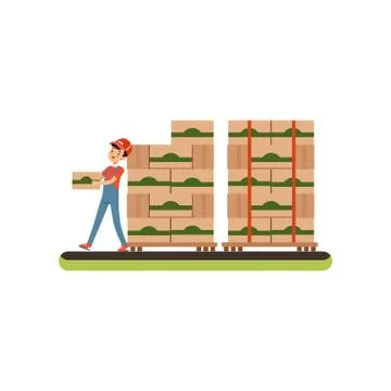 Warehouse worker carrying box, distribution and storage concept vector 스톡 일러스트