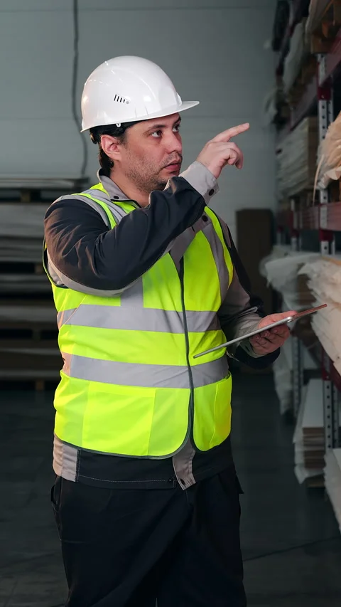 Warehouse Worker Checking Material Inventory with Digital Tablet. Video stock 347263284