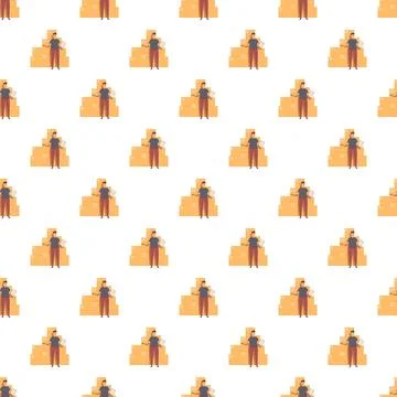 Warehouse worker checking packages seamless pattern イラスト素材