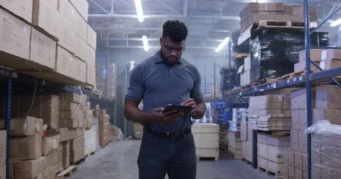Warehouse worker counting merchandise in warehouse Stock Footage 116363409