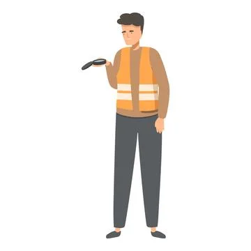 Warehouse worker holding handheld scanner scanning barcode standing smiling Stock-Illustration