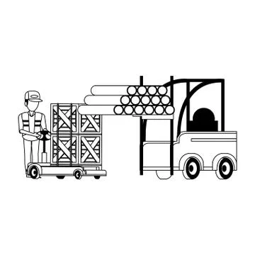 Warehouse worker logistics job concept in black and white Stock Illustration