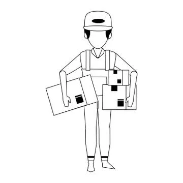 Warehouse worker logistics job concept in black and white Illustrazione stock