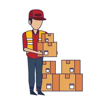 Warehouse worker logistics job concept blue lines Stock Illustration