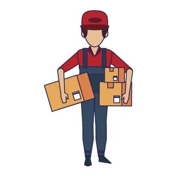 Warehouse worker logistics job concept blue lines Stock Illustration