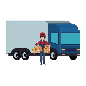 Warehouse worker logistics job concept blue lines Stock Illustration