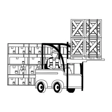 Warehouse worker logistics job concept in black and white Illustrazione stock