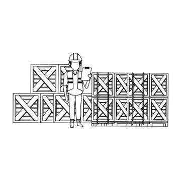 Warehouse worker logistics job concept in black and white Stock Illustration