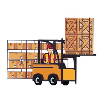 Warehouse worker logistics job concept blue lines Illustrazione stock