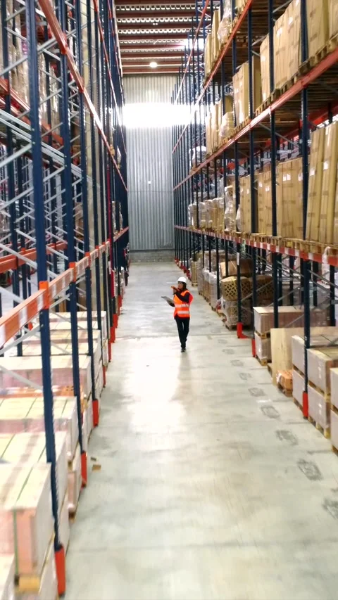 Warehouse worker managing inventory and logistics Stock Footage 305647199