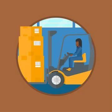 Warehouse worker moving load by forklift truck イラスト素材