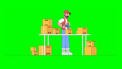 Warehouse Worker Packing Parcels with Shipping Tape Dispenser at Table With.. Vídeo Stock 332757483