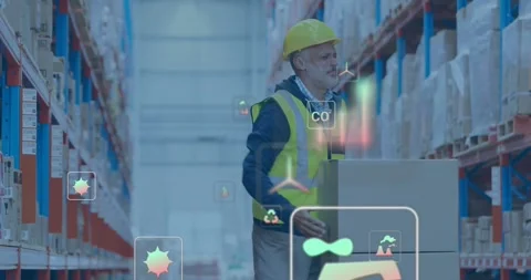 Warehouse worker restocking lifting heav... | Stock Video | Pond5