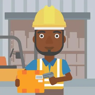 Warehouse worker scanning barcode on box Stockillustratie