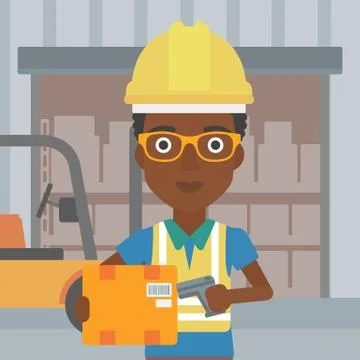 Warehouse worker scanning barcode on box イラスト素材