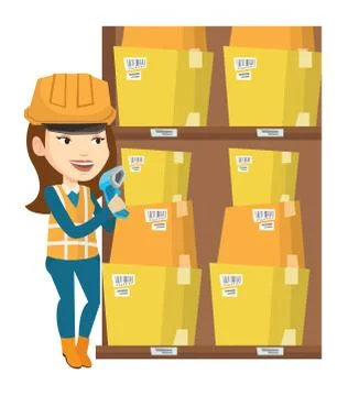 Warehouse worker scanning barcode on box Stock-Illustration