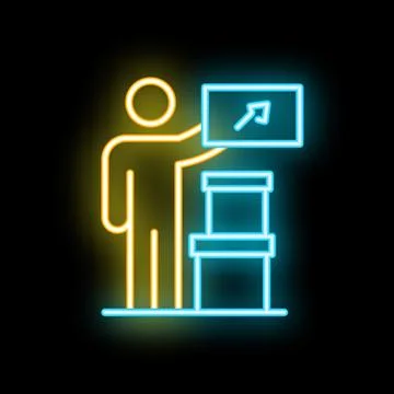 Warehouse worker is scanning barcode on box using barcode scanner on neon l.. イラスト素材