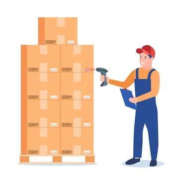 Warehouse worker scanning barcode Stock Illustration