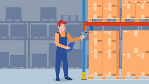 Warehouse worker scanning barcode Stockillustratie