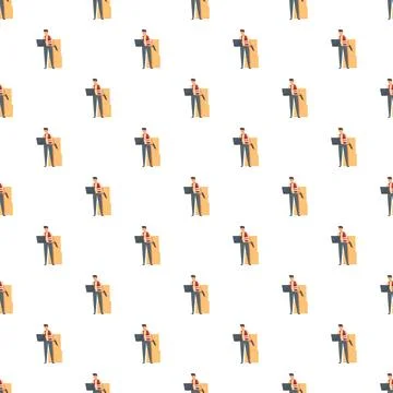 Warehouse worker scanning boxes seamless pattern background Stock-Illustration