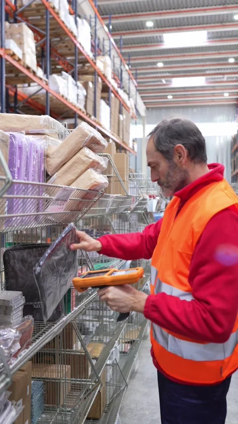Warehouse worker scanning packages with barcode reader Stock Footage 312856475