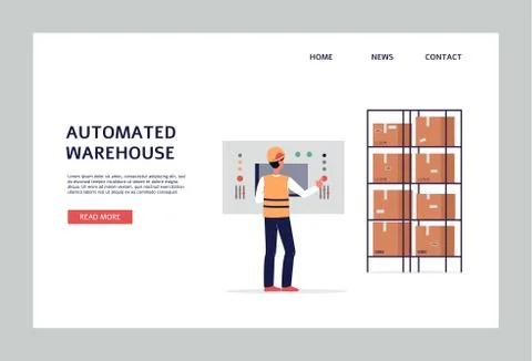 Warehouse worker in storage facility using automated control panel Illustrazione stock