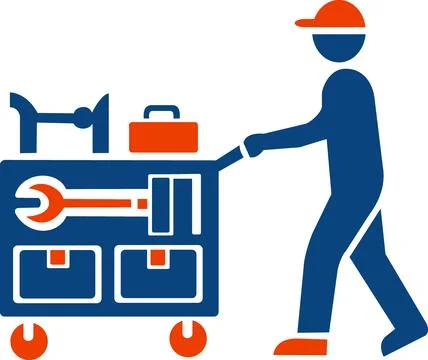 Warehouse worker tool cart maintenance icon Stock Illustration
