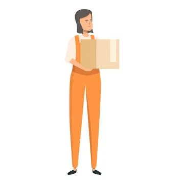 Warehouse worker in uniform is holding a cardboard box Stock Illustration