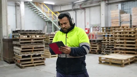 Warehouse worker using tablet in slow motion Stock-Footage 313917973