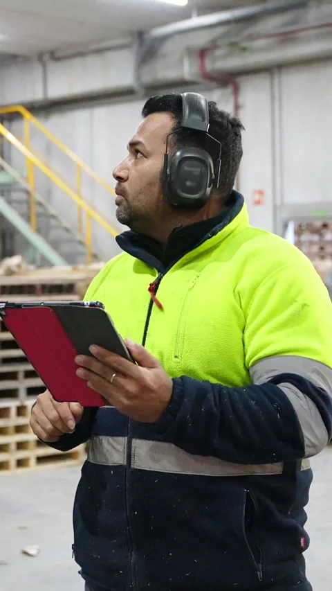 Warehouse worker using tablet in slow motion Stock Footage 313924368