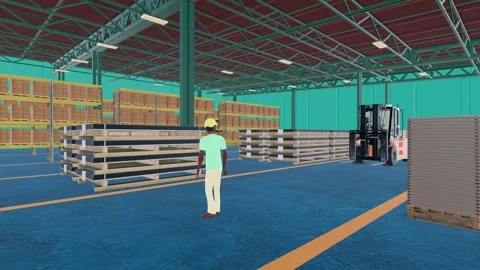 Warehouse Worker Walking Along Safe Pedestrian Route Industrial Facility Stock Footage 337932829