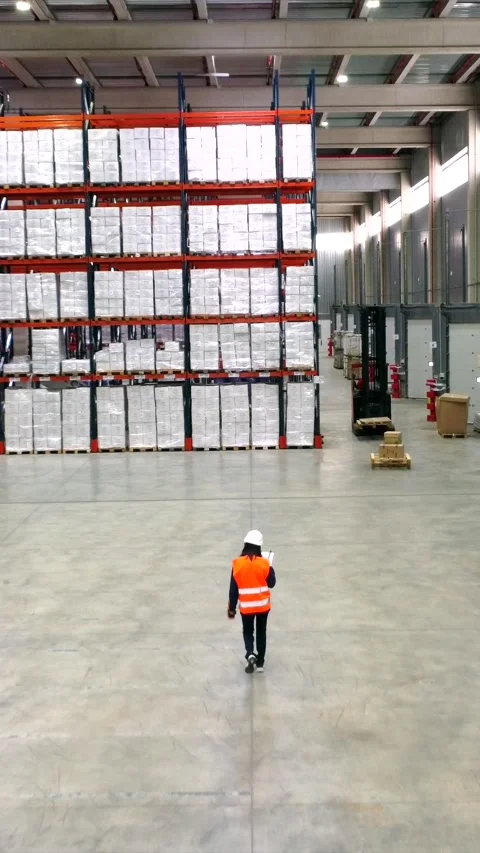 Warehouse worker walking through storage area Stock Footage 305647183