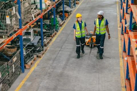 Warehouse worker work in shipping logistics factory ship supply order goods.. Stock Photos