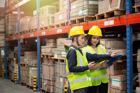Warehouse worker working together in warehouse Stock Photos