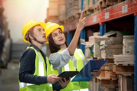 Warehouse worker working together in warehouse Foto stock