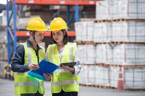 Warehouse worker working together in warehouse Stock Photos
