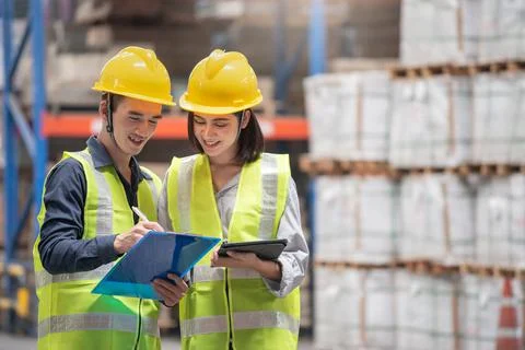 Warehouse worker working together in warehouse Stock Photos