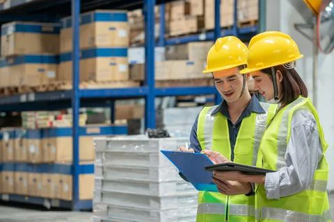 Warehouse worker working together in warehouse Stock Photos
