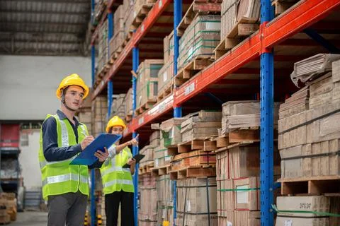 Warehouse worker working together in warehouse Stock Photos