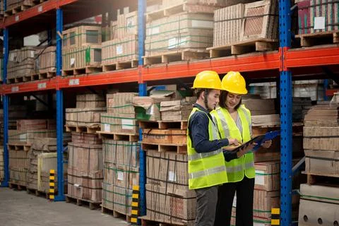 Warehouse worker working together in warehouse Stock Photos