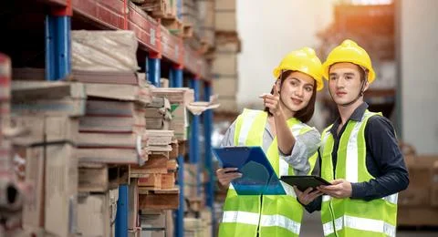 Warehouse worker working together in warehouse Stock Photos
