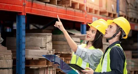 Warehouse worker working together in warehouse Stock Photos
