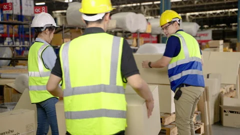 Warehouse workers are helping to pack boxes. Stock Footage 233552858
