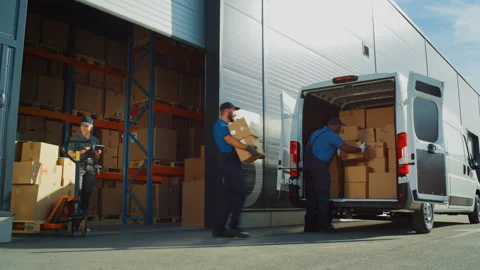 Warehouse Workers Load Locistics Delivery Van Stock Footage 157114113