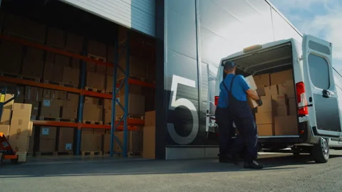 Warehouse Workers Load Locistics Delivery Van Stock Footage 157114171