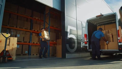 Warehouse Workers Load Locistics Delivery Van Stock Footage 157114212