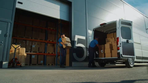 Warehouse Workers Load Locistics Delivery Van Stock Footage 157114280