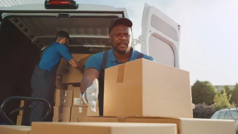 Warehouse Workers Load Locistics Delivery Van Stock Footage 157115061