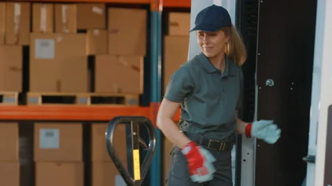 Warehouse Workers loading Van Vehicle Stock Footage 157119163