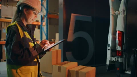 Warehouse Workers loading Van Vehicle Stock Footage 157120315